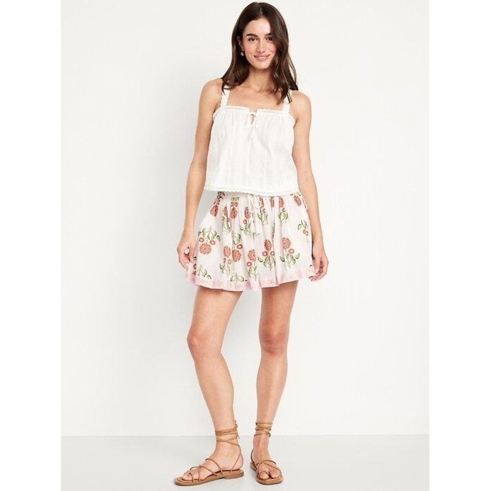 Old Navy Womens High Waisted Volume Flounce Shorts Pink Orange M Cottagecore